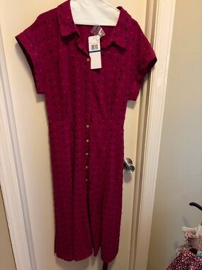 Women’s Magenta Polka Dot Button-Front Dress